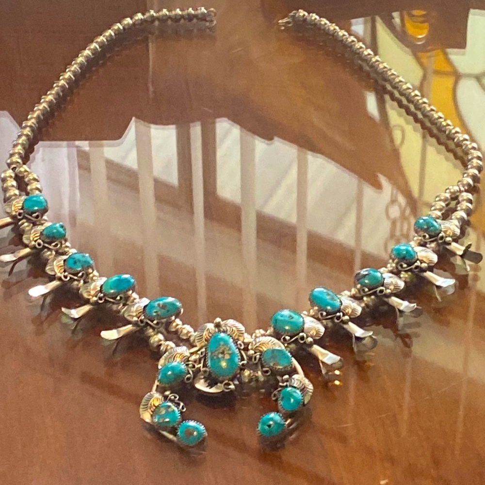 Turquoise, squash blossom necklace